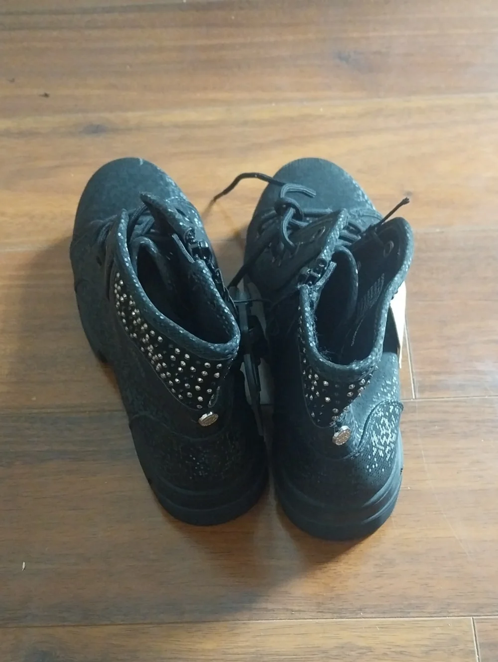 Kids Black Sequined High-Top Boots
